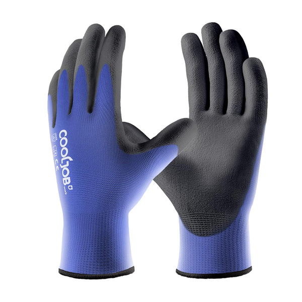 COOLJOB 12/60 Pairs Bulk Safety Work Gloves, 13 Gauge Ultra-lite PU Dipped for Gardening and Warehouse Work, Blue Large