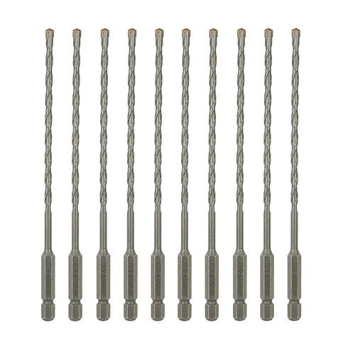 5/32 Inch x 6 Inch Masonry Drill Bit, Carbide Tipped 10-Pack for Concrete, Brick, Stone, 1/4” Hex Shank