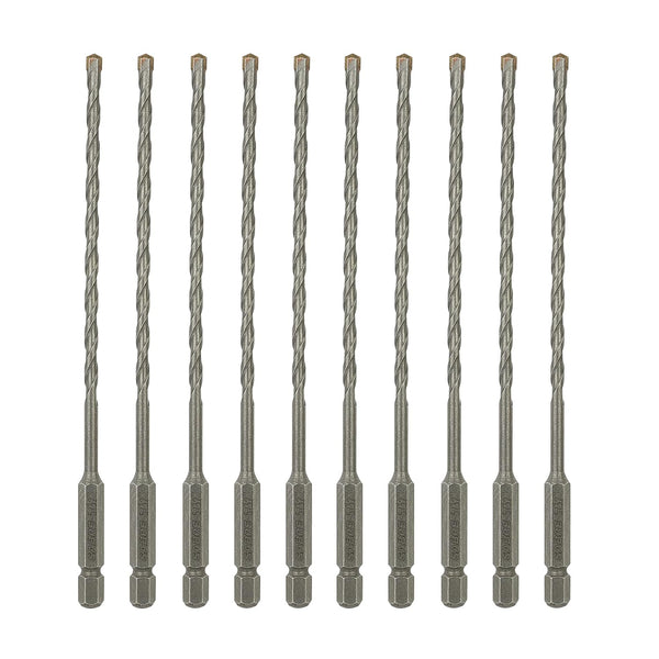 5/32 Inch x 6 Inch Masonry Drill Bit, Carbide Tipped 10-Pack for Concrete, Brick, Stone, 1/4” Hex Shank