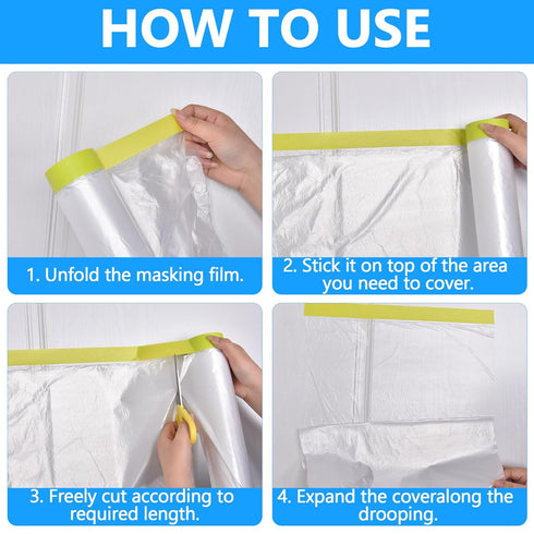 LLPT Tape and Drape, 25.6 x 66 Ft, 2 Pack Pre-Taped Masking Film for Painting Protection
