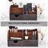 KINGFOM PU Leather Desk Organizer, Pen Pencil Holder Caddy Storage Box with Drawer, 6 Compartments (Brown)