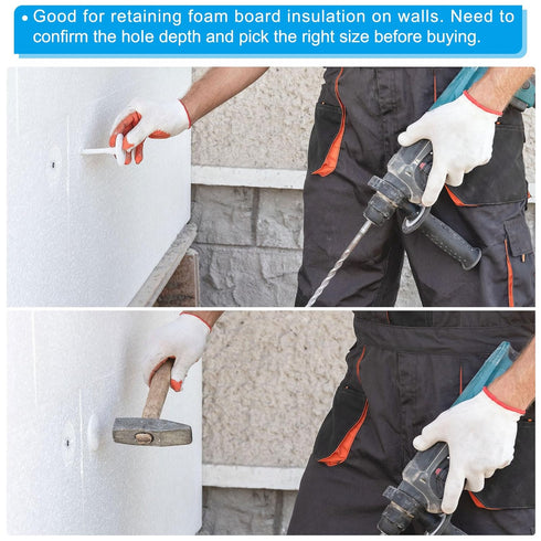 PATIKIL 55mm Perforated Insulation Pins, 50 Set Insulating Nails for Fixing Foam Board to Masonry Wall or Ceiling