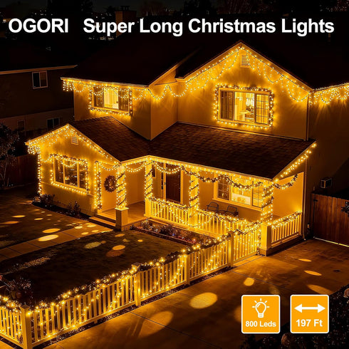200FT 800LED 8 IP67 OGORI Fairy Lights Outdoor, Warm White Fairy String Lights Modes Remote & Timer, Waterproof Fairy
