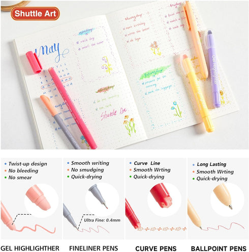 Shuttle Art Bible Highlighters and Pens, 33 Pack Bible Journaling Kit, Gel Highlighters and Bible Tabs with Storage Bag