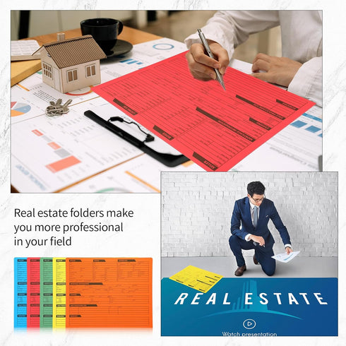 Yeaqee 50 Pcs Durable Real Estate Listing Folder - Pre Printed Right Panel, 5 Colors, Agent Planner with Checklist