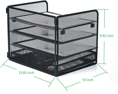 SETTFRFE 4-Tier Mesh Paper Letter Tray, Desk Organizer with Sliding Drawer, Black Office Supplies for Home Office