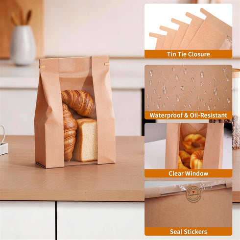 100Pcs 13.78.23.7in 80g 100 Sourdough Bread Bags with Window Bread Bags for Homemade Bread, Thick Coated Kraft