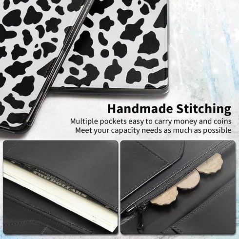 BPQOJB Server Books for Waitress Leather Waitress Book Server with Zipper Money Pocket Cute Cow Pattern Pattern Design