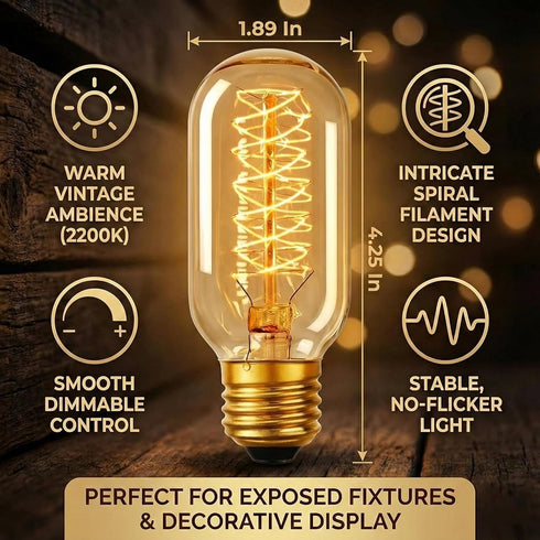Weyolin T45 Bulb, 40W 2200K Bulb,180 E26 Base,Dimmable Bulb (4-Pack) Amber Glass Edison Incandescent, Ultra Warm White