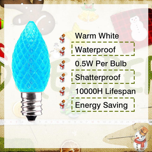 C7 LED Christmas Light Bulbs - 25 Pack C7 LED Bulbs Blue - 0.5W for Outdoor String Lights, Holiday Decoration by Jawtach