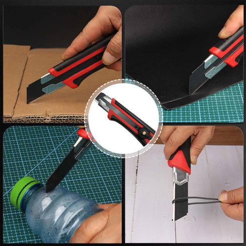 HAUTMEC 25mm Heavy-Duty Utility Knife with 10pcs Blade Set, Multi-Purpose Snap-off Cutter, Reinforced Handle