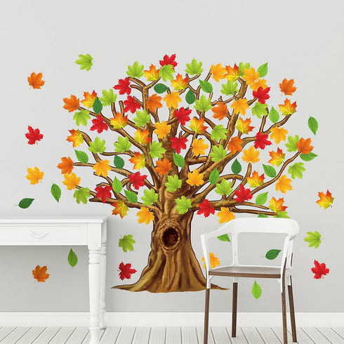 Gersoniel 90 Pieces Classroom Tree Bulletin Board Set, Fall Tree Decoration with Conversation Heart Leaves Cutouts