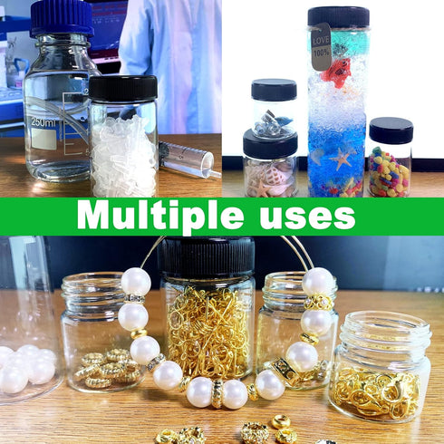 Glass Sample Vials, Wide Mouth Boro 3.3 Glass Bottle with Black Cap for Laboratory, DIY Craft, 47mm 200ml (4pcs)