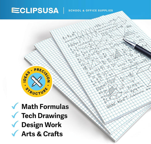 Graph Paper Pad - 4 x 4 Inch Quad Ruled Graph Paper Notebook, 50 Sheets Per Pad (6 Pack), 8.5 x 11