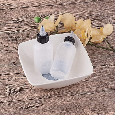 BENECREAT 12 Pack 4 Ounce Plastic Squeeze Bottles with Black Twist Cap and Measurement, Open/Close Nozzle for Crafts