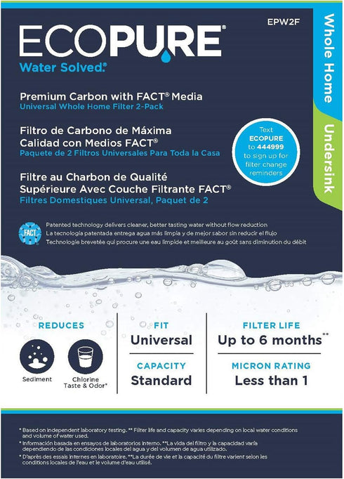 EcoPure EPW2F Premium Fact Universal Whole Home Filter (2 Pack), Dark Gray/Black