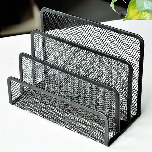VANRA 2 Small Letter Sorters, Desktop File Holder Organizer, Metal Mesh with 3 Vertical Upright Compartments (2 Black)