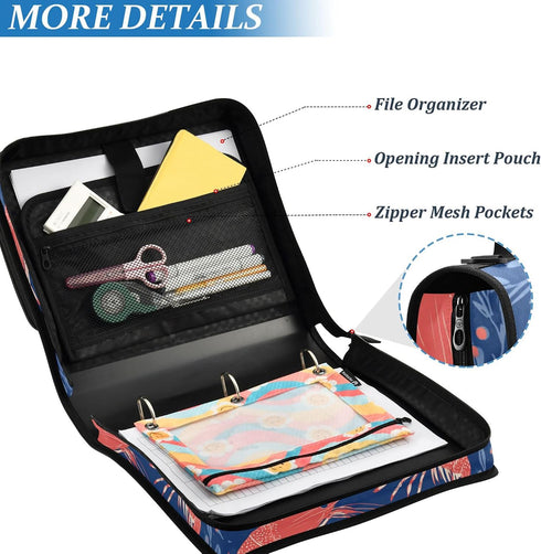 Fisyme 3 Sea Shrimp Cute Blue Zipper Binder Ring with Zipper and Shoulder Strap Large Capacity Multi-Pocket Binder