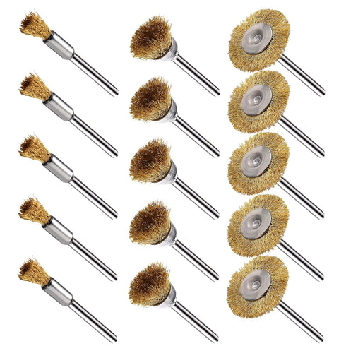 15 Pieces Copper Wire Brushes, Wire Brush Wheel Kits for Dremel Rotary Tools (1/8 Inch Mandrel)
