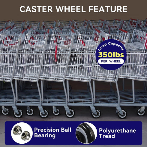 5" Set 4, 3/8" Shopping Cart Wheel Replacement Kit, Polyurethane Casters of Axle Diameter Wheels for Supermarket