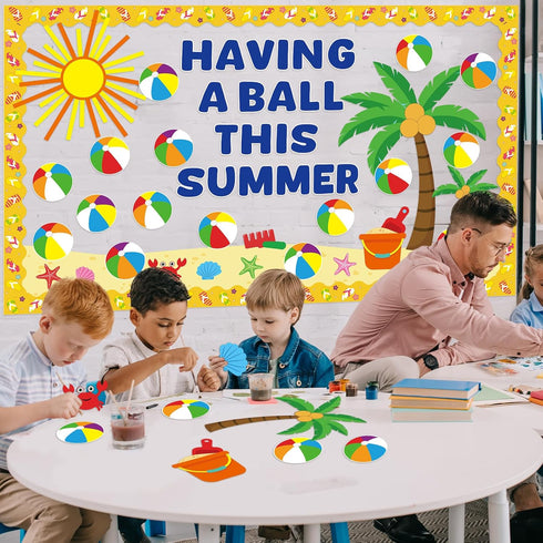 Summer Beach Ball Bulletin Board Decoration Set Summer Theme Borders and Paper Cutouts for Classroom Decor