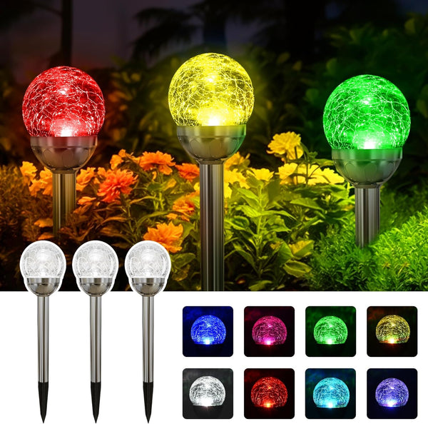 SOLPEX Solar Garden Lights Outdoor, 3 Pack Multi-Color Changing&White 2 Modes Solar