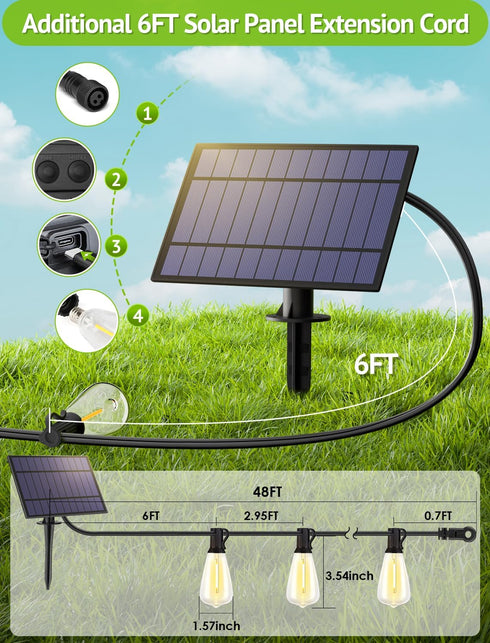 48FT Dimmable 15+1 ST38 Bulbs 3 Larkvue Solar String Lights Outdoor with Remote, Waterproof Patio Lights with LED Modes