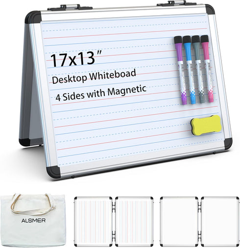Dry Erase Board, 17x13 Inch Magnetic Whiteboard, A3 Foldable Small White Board with Lines for Office and School
