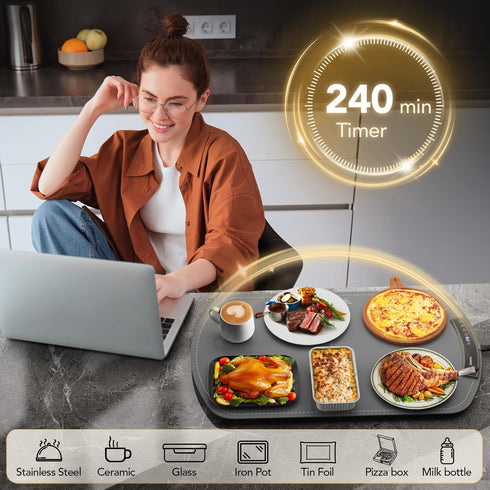 9 Settings, 25.8"x15.6", Food Warming Mat, Electric Warming Tray for Buffets & Parties, Silicone Heating Mat for Food