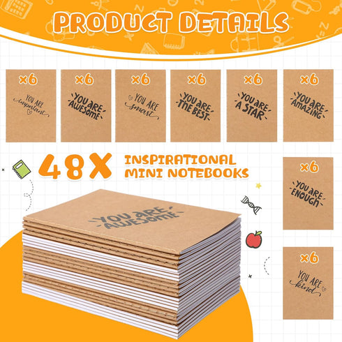 Spakon 48 Inspirational Mini Notebooks, 96 Motivational Pencils, Fun Erasers Gift Bag for Students