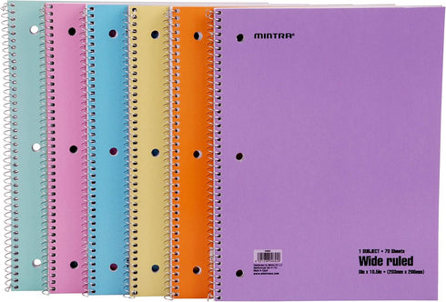 Mintra Office Spiral Notebooks, Pastel - Wide Ruled, 24pk (4-6pks)