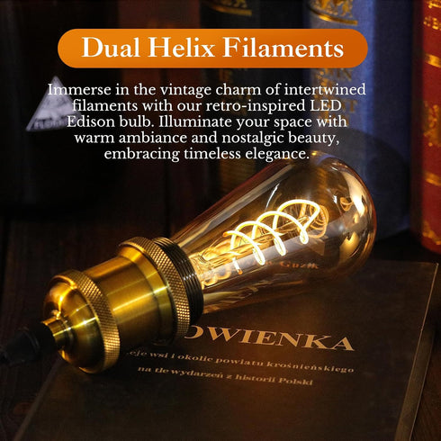 Decoaui ST64 E26 Bulbs, Dimmable, 4W(40W 300 2500K 25000 1-Pack LED Vintage Edison Light Light Amber Glass, Equivalent)