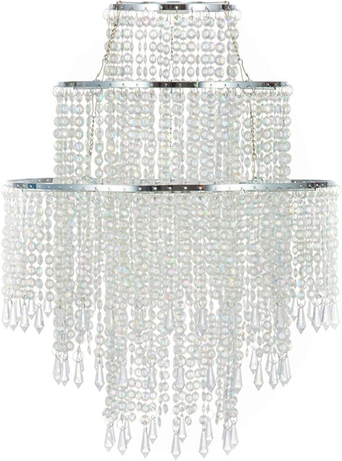 Waneway Large 3 Tiers Beads Pendant Shade, Ceiling Chandelier Lampshade with Acrylic