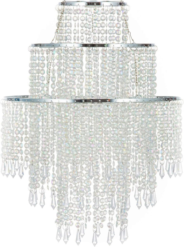 Waneway Large 3 Tiers Beads Pendant Shade, Ceiling Chandelier Lampshade with Acrylic