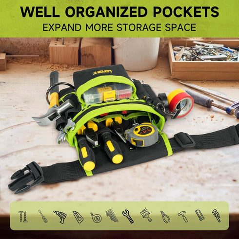 Tool Belt with Magnetic Tool Pouch, 14-Pockets Adjustable & Detachable Tool Pouch for Electrician, Carpenter,