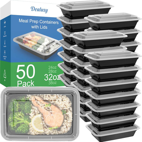 50 Pack (100-Piece) 32 oz Meal Prep Containers, Reusable with Lids, Sturdy Leakproof & Food Safe, Microwave &