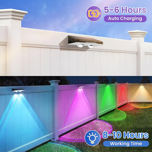 8 Pack 8 IP65 Solar Fence Lights Outdoor - Modes (RGB Cycle/Fixed), Fence Lights Solar Powered for Outside, Waterproof