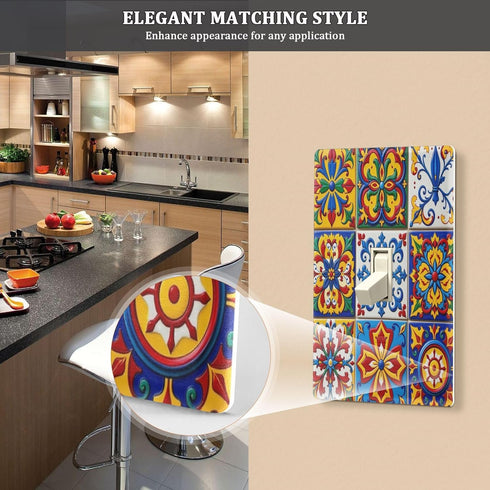 Eionryn H4.53 xL2.76 inch Mexican Talavera Tile Blank Device Wall Plate Moroccan Ottoman Motifs Switch Plates