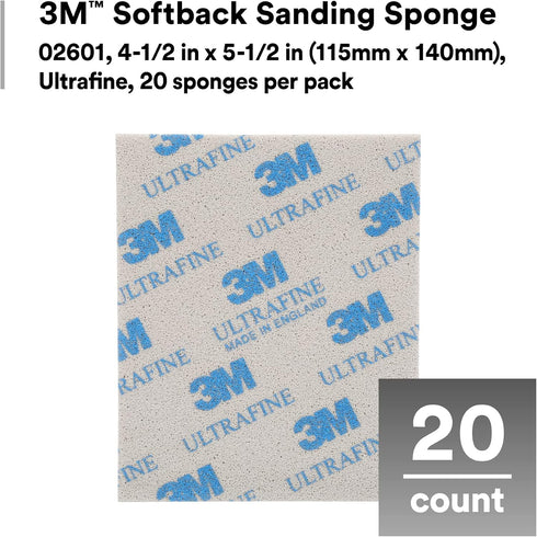 3M 02601, 4 1/2 5 1/2 20 Pack, Softback Sanding Sponge x in, Ultrafine Grit, Fast Cutting