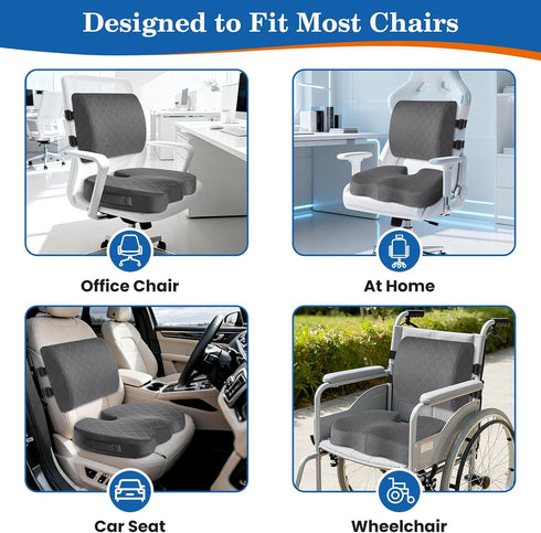 TushGuard Back&Seat Cushion, Car Seat Office Chair Cushions, Breathable Memory Foam Lumbar Back Support Pillow
