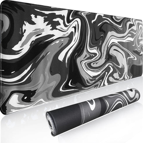 Gaming Mouse Pad XL XXL with World Map, 31.5 x 11.8in, Anti Slip and Waterproof Rubber Mouse Pad, Black Marble Design