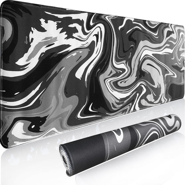 Gaming Mouse Pad XL XXL with World Map, 31.5 x 11.8in, Anti Slip and Waterproof Rubber Mouse Pad, Black Marble Design