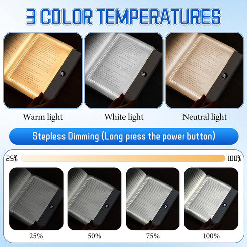 Generic 3 Smart Led Reading Light, Book Light Treasure Box, Rechargeable Clear LED Flat Reading Light with Colors