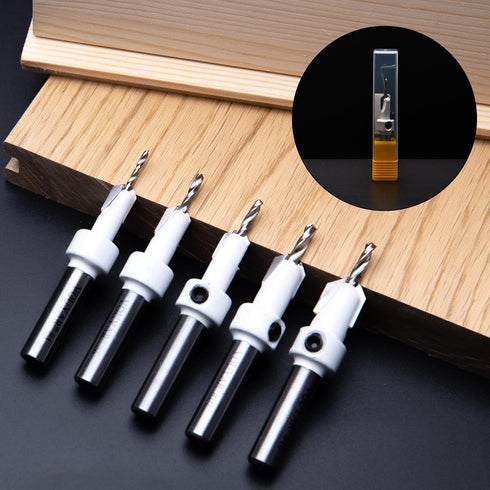 YOUYAR Carbide Tipped Pro Countersink Drill Bit Set #4, 6, 8, 10, 12, 5-Piece Tapered Drill Bit for Woodworking