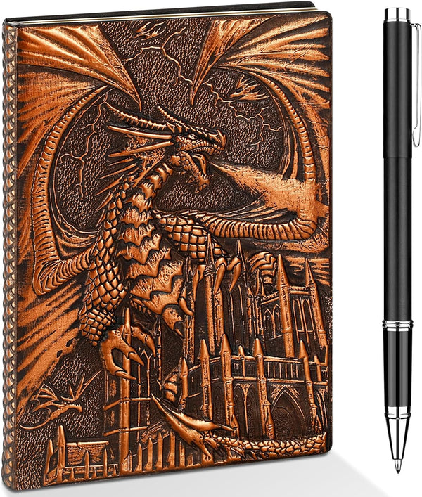 DND Dragon Journal Notebook, 3D Dragon Embossed Notebook with Pen, 200 Pages A5 Leather Notepad for Dungeons and Dragons