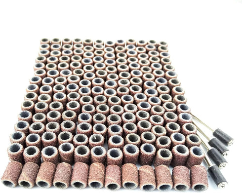 Merryland Drum Sander Sanding Band for Dremel, 184pcs 80# 1/4" Sanding Sleeve 180pcs and 4pcs Mandrel