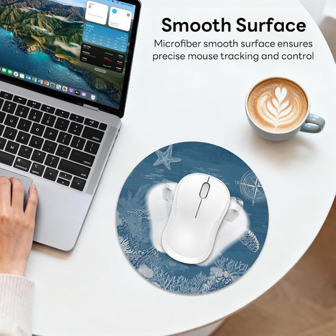 Velluxion 8x8 Sea Turtle Mouse Pad in, Cute Chill Vibe Ocean Themed Round Mousepad with Non-Slip Rubber Base