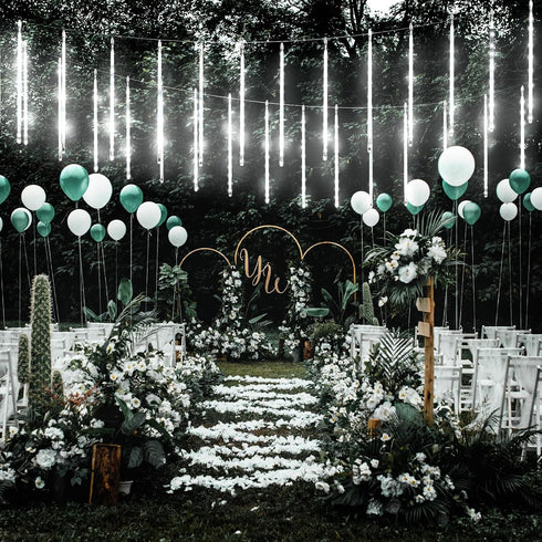 144LED 8 Meteor Shower Lights, White Holiday Outdoor Illumination with Tubes, Waterproof Hanging Display for Garden