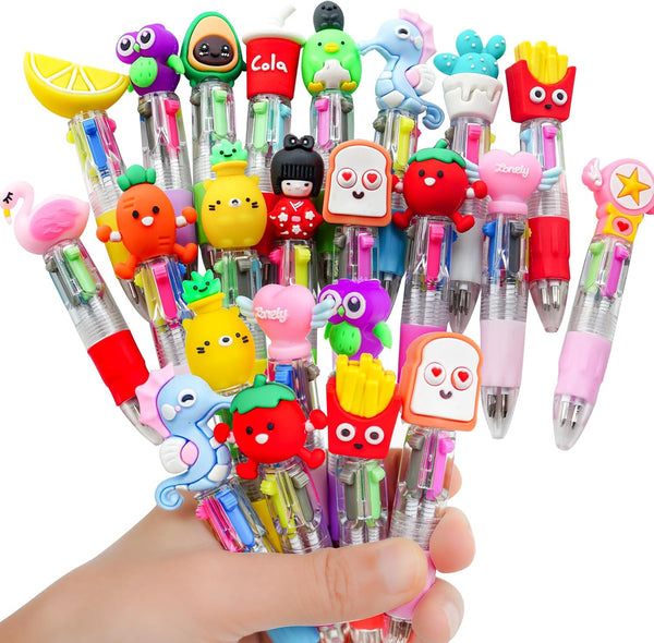 Fun Pens for Kids, 4-in-1 Multicolor Mini Kawaii Ballpoint Pens, 16Pcs Party Favors for Birthday Gifts