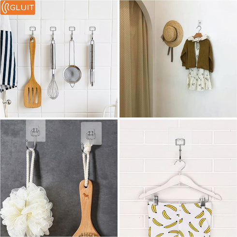 GLUIT Large Adhesive Hooks for Hanging, Heavy Duty 22 lbs, Waterproof Wall Hooks for Home, Bathroom, Kitchen